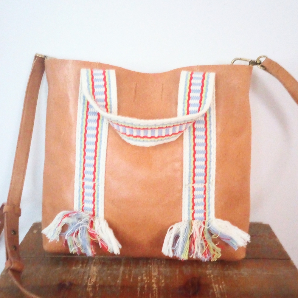 Madewell Leather Shoulder Bag with Colorful Straps